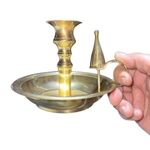Antique Chamber Brass Candle Holder with Snuffer.